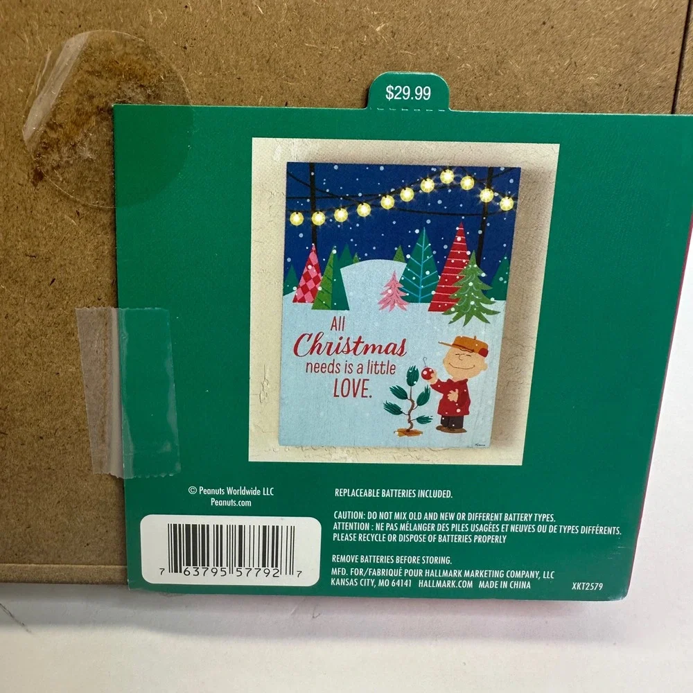 Hallmark Peanuts Charlie Brown Light-Up Sentiment Christmas Wood Sign‎ 12.5in